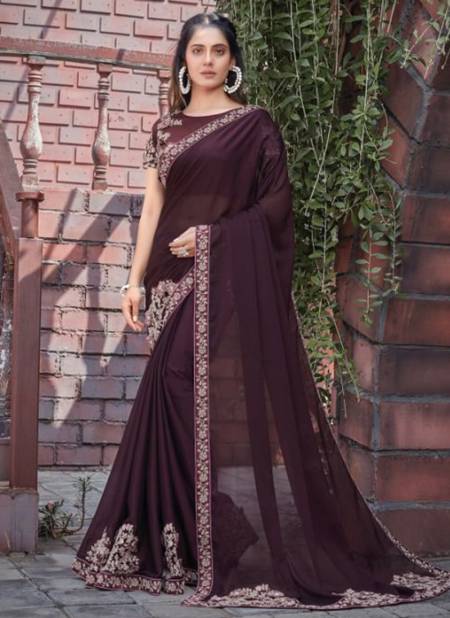 Dark Brown Colour Mahotsav Adveka New Designer Fancy Party Wear Saree Collection 41108